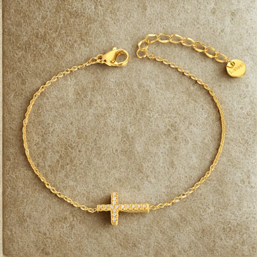 Pulseira Charme Cruz Aço Inoxidável com Zircônia