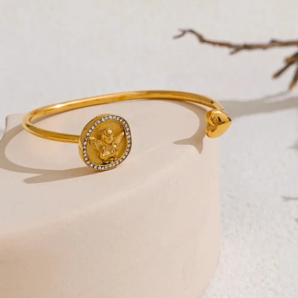 Pulseira Feminina Anjo da Guarda Banhada a Ouro 18K