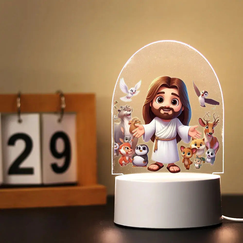 Luminária Acrílica de Jesus Estilo Desenho Animado