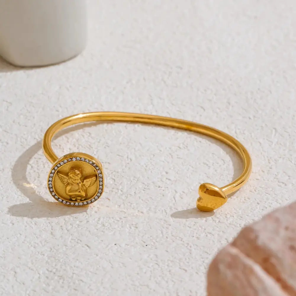 Pulseira Feminina Anjo da Guarda Banhada a Ouro 18K
