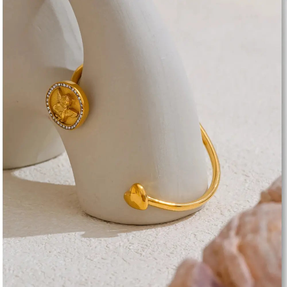 Pulseira Feminina Anjo da Guarda Banhada a Ouro 18K