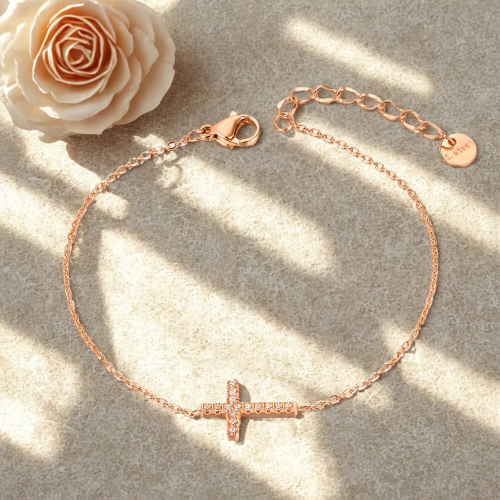 Pulseira Charme Cruz Aço Inoxidável com Zircônia