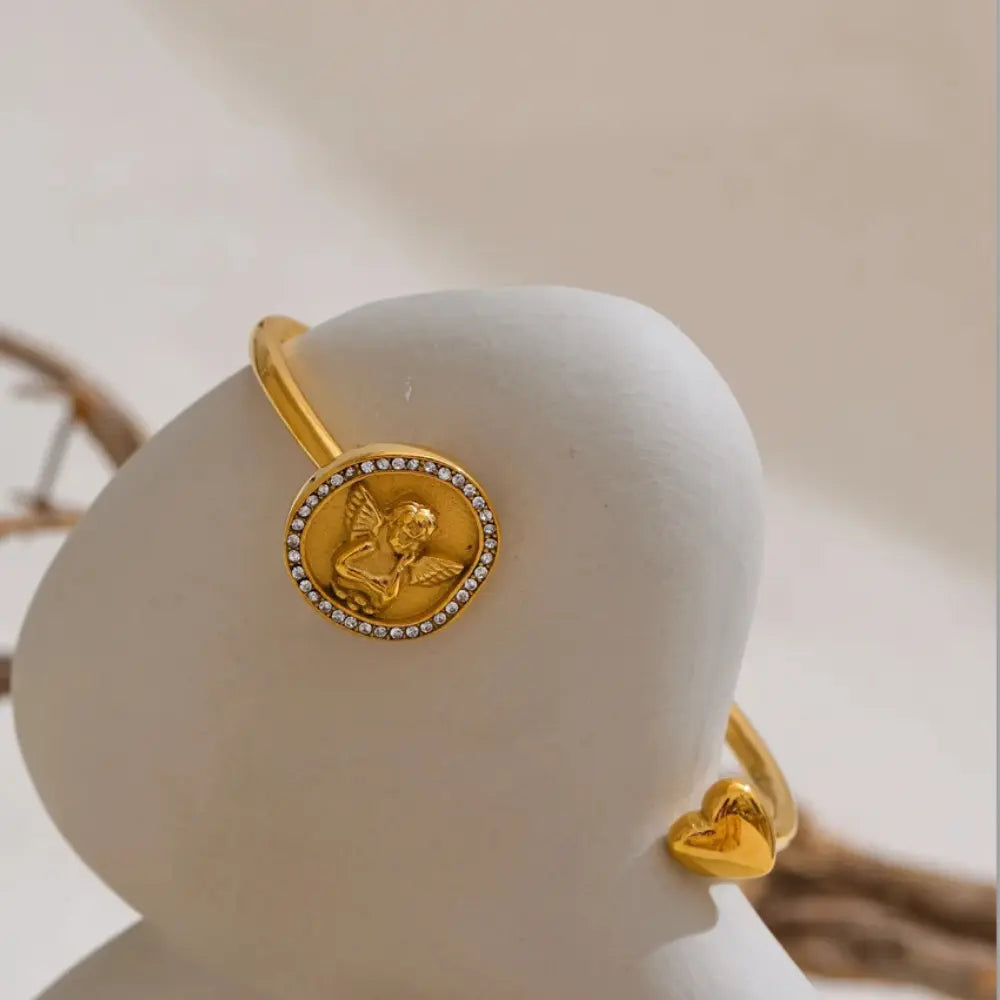Pulseira Feminina Anjo da Guarda Banhada a Ouro 18K