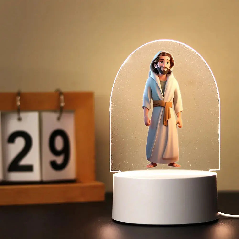Luminária Acrílica de Jesus Estilo Desenho Animado