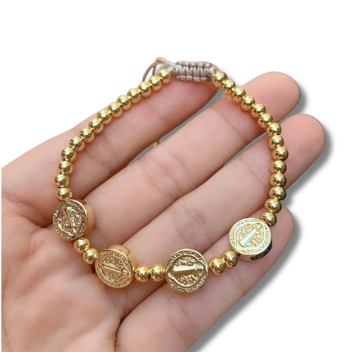 Pulseira Religiosa Ajustável com Pingente Banhado a Ouro