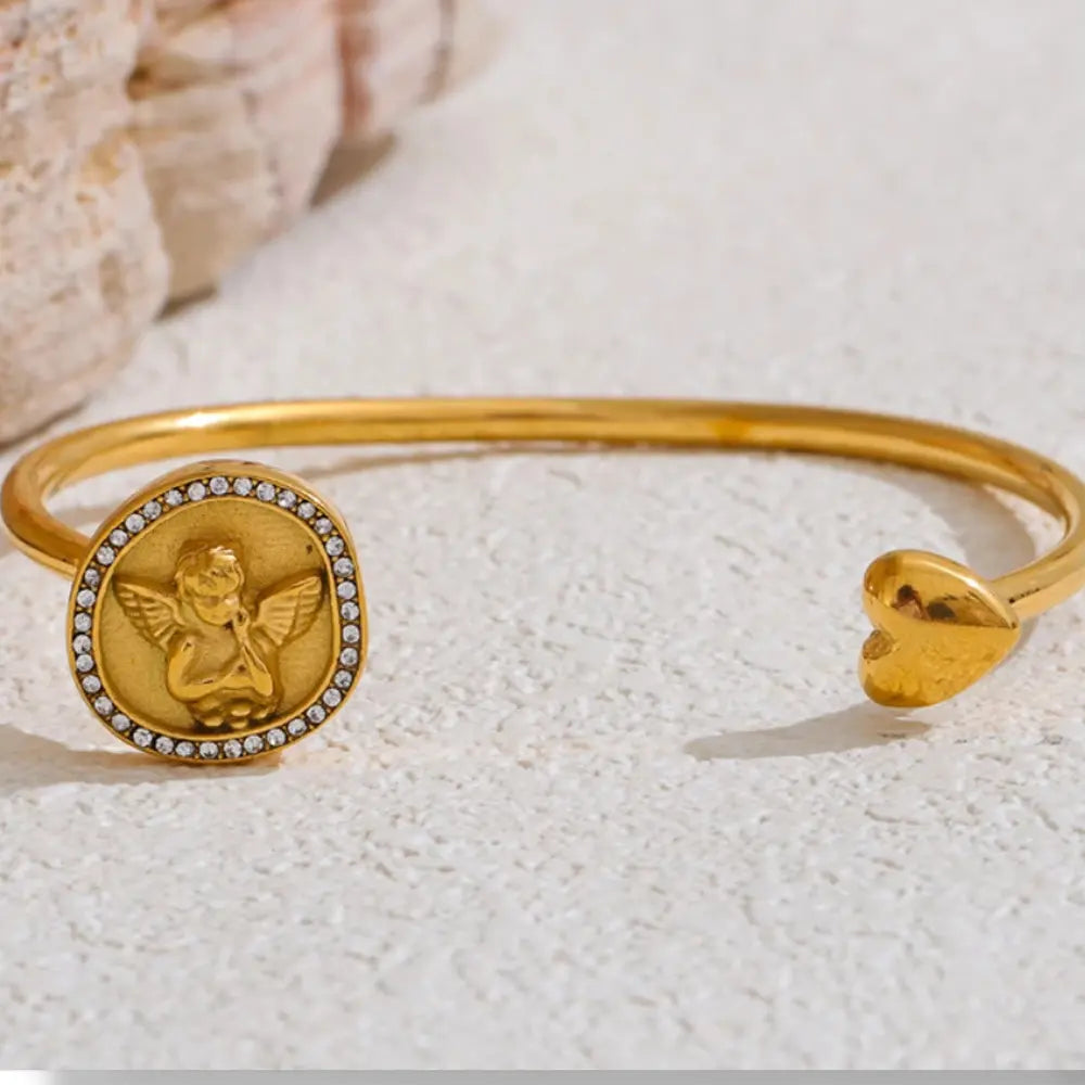 Pulseira Feminina Anjo da Guarda Banhada a Ouro 18K