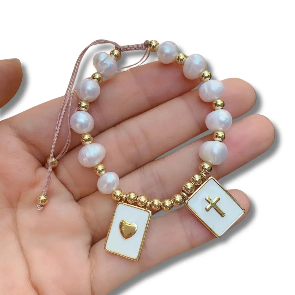 Pulseira Religiosa Ajustável com Pingente Banhado a Ouro