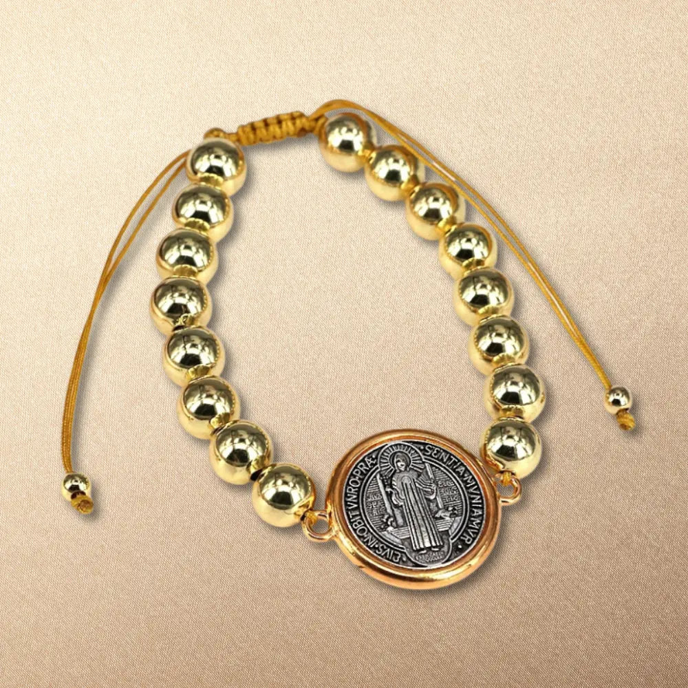 Pulseira de Contas com Medalha de São Bento