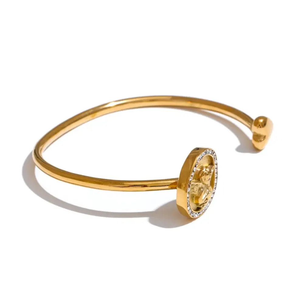 Pulseira Feminina Anjo da Guarda Banhada a Ouro 18K