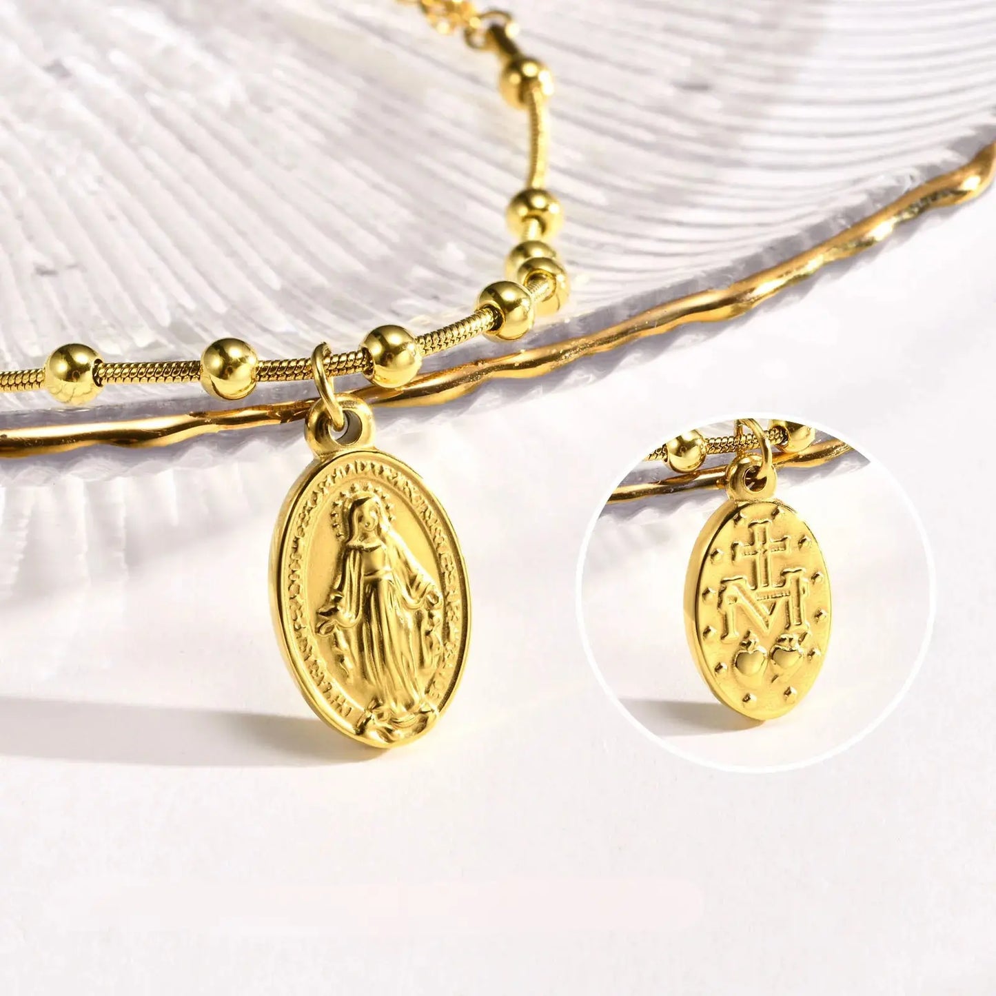 Pulseira Rosário Banhada a Ouro com Cruz e Medalha Milagrosa