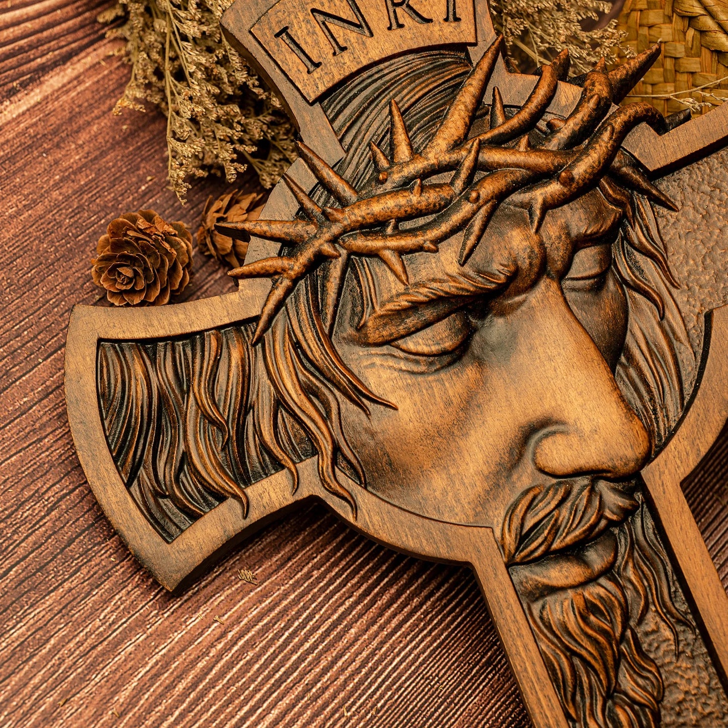 Cruz Decorativa com Coroa de Espinhos - Arte Sacra