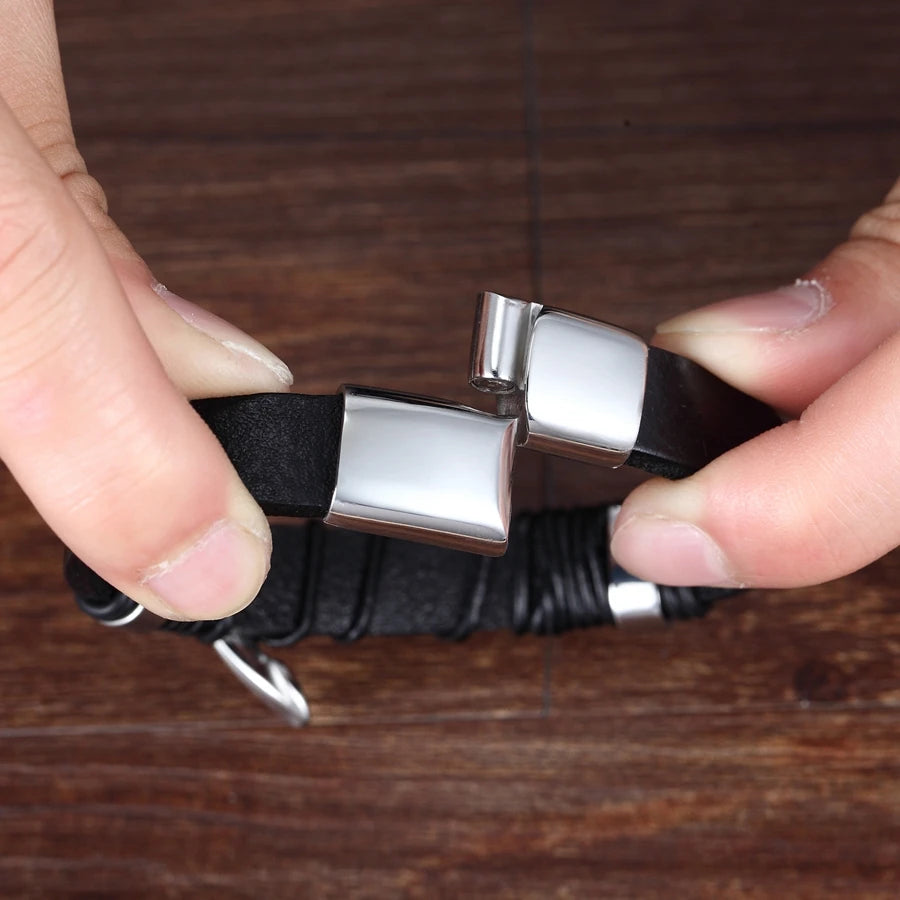 Pulseira Masculina de Couro com Cruz Sagrado Estilo