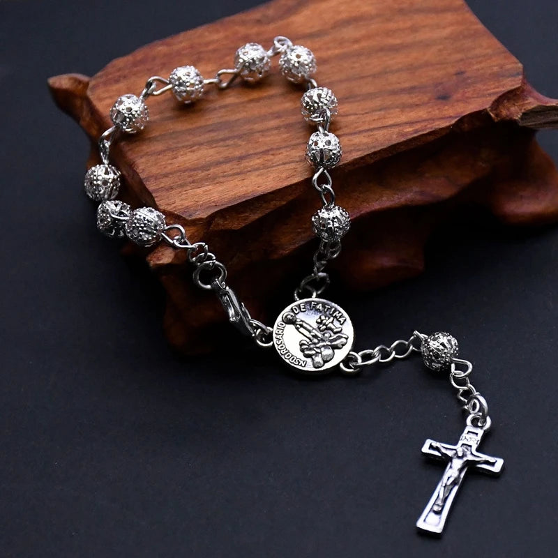 Pulseira Dezena Prateada Nossa Senhora de Fátima com Caixa
