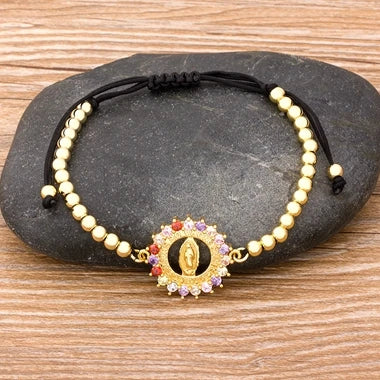 Nidin masculino clássico 9 estilos virgem maria pulseiras mulheres pulseiras de cristal cristão ajustável artesanal cobre cz grânulo jóias