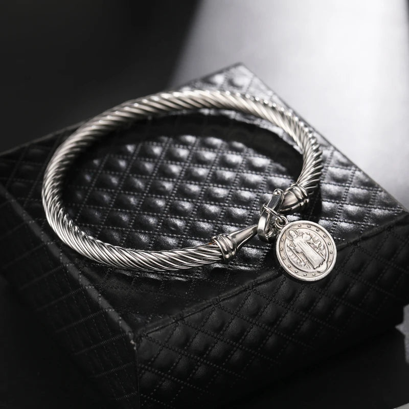 Pulseira Medalha São Bento em Aço Inoxidável