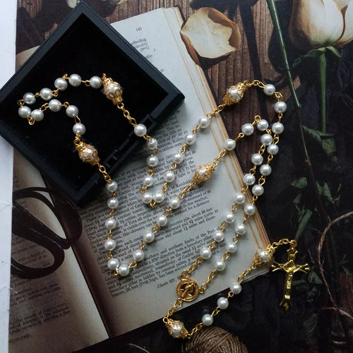 Religiosos Medalha de São Bento Crucifixo Cruz Colar Y, Cinco Abençoado Rosário, Corrente Frisada, Jóias, Terço