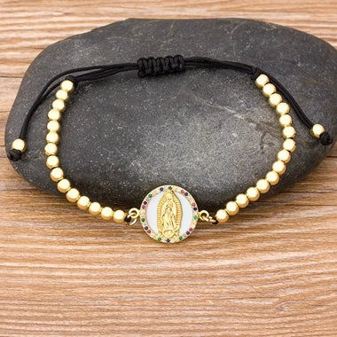 Nidin masculino clássico 9 estilos virgem maria pulseiras mulheres pulseiras de cristal cristão ajustável artesanal cobre cz grânulo jóias
