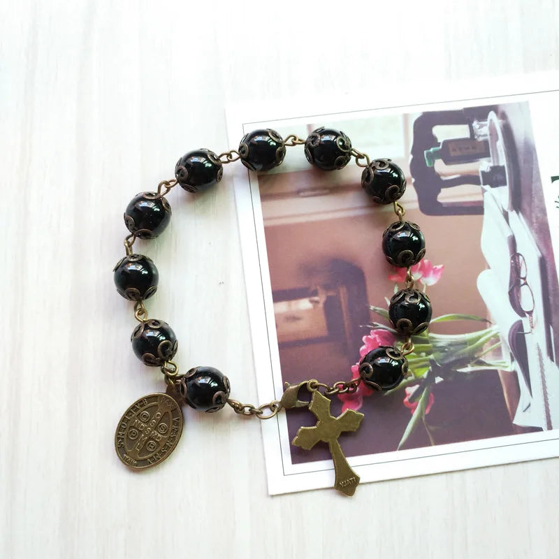 Pulseira Dezena São Bento com Contas de Vidro