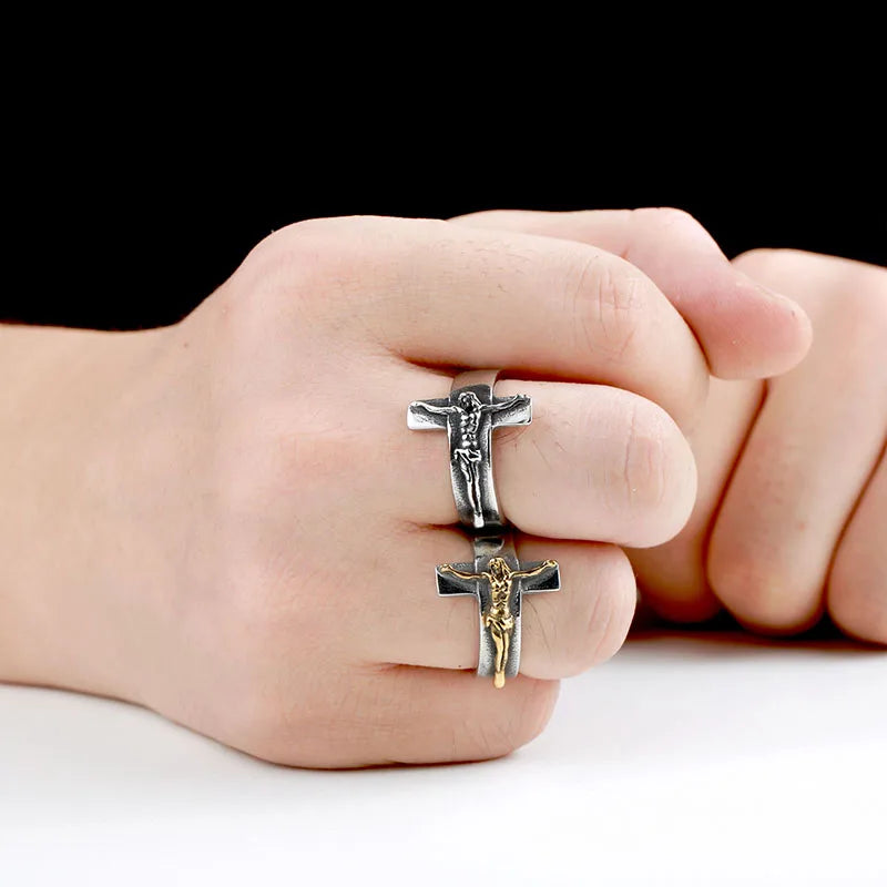 Anel Masculino com Crucifixo Aço Inoxidável