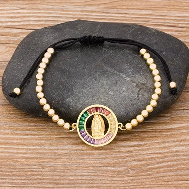 Nidin masculino clássico 9 estilos virgem maria pulseiras mulheres pulseiras de cristal cristão ajustável artesanal cobre cz grânulo jóias