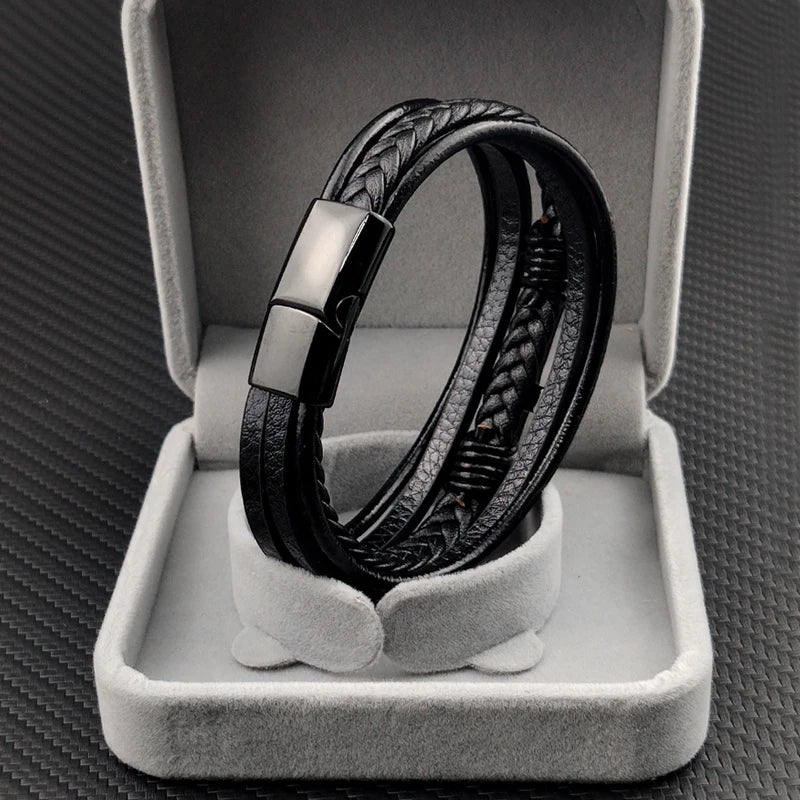 Pulseira Masculina de Couro com Cruz Sagrada Devoção
