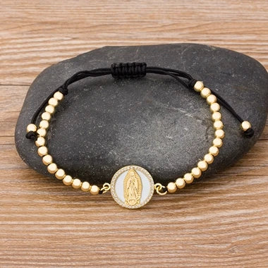Nidin masculino clássico 9 estilos virgem maria pulseiras mulheres pulseiras de cristal cristão ajustável artesanal cobre cz grânulo jóias
