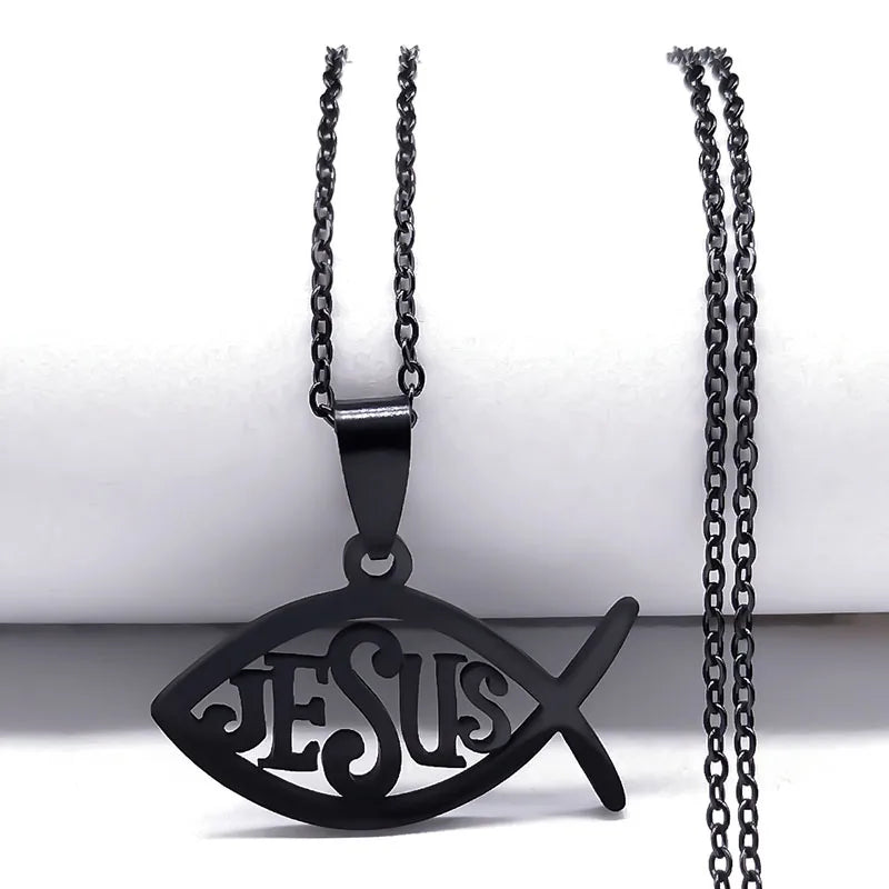 Peixe jesus colar de aço inoxidável ichthys cristão colares pingentes jóias joyas de acero inoxidável para mujer n1487