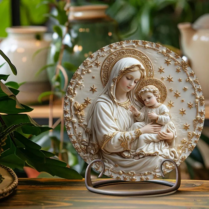 Arte Sacra em Alumínio: Virgem Maria com Menino Jesus