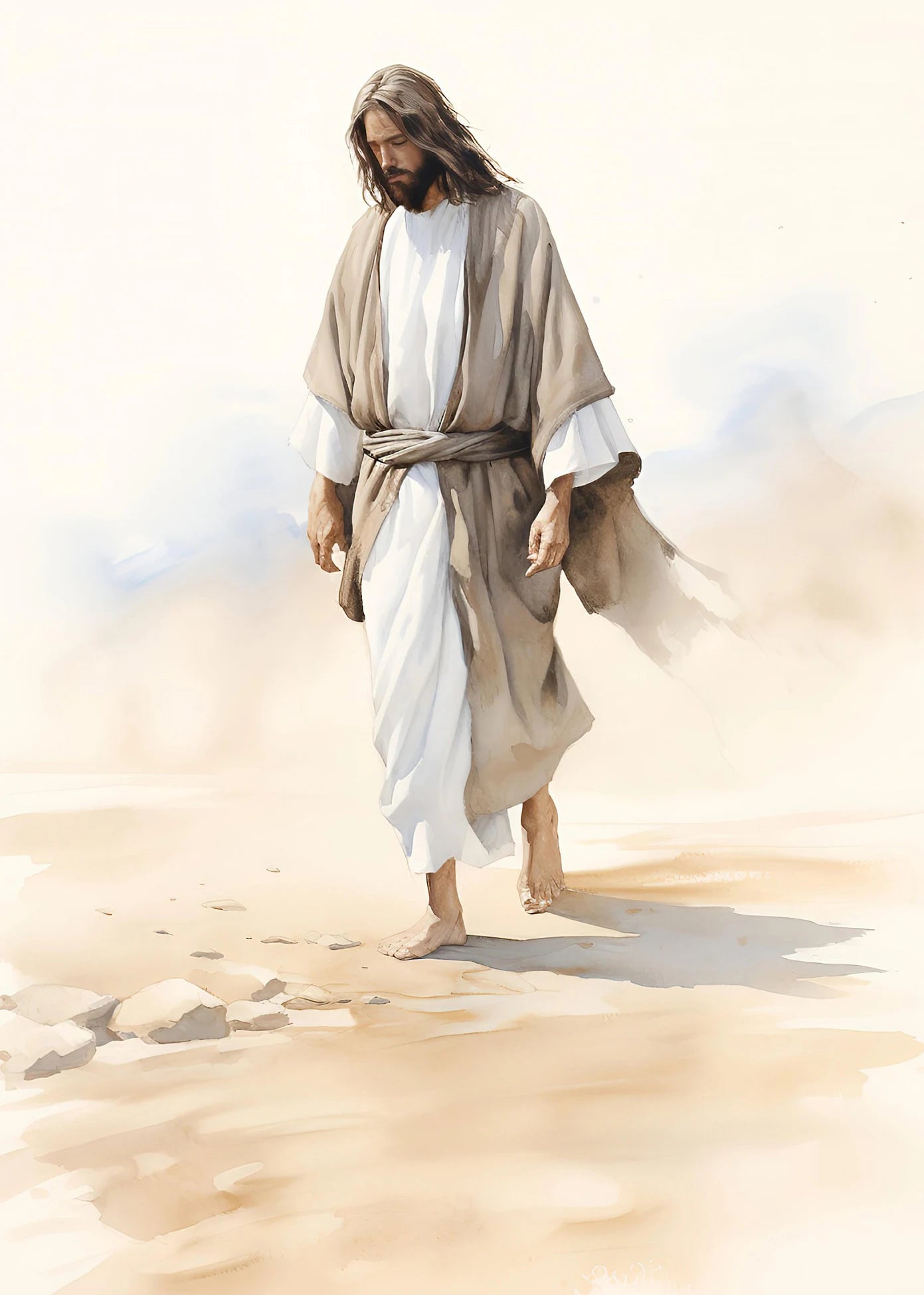 Pintura em Tela de Jesus Andando na Água