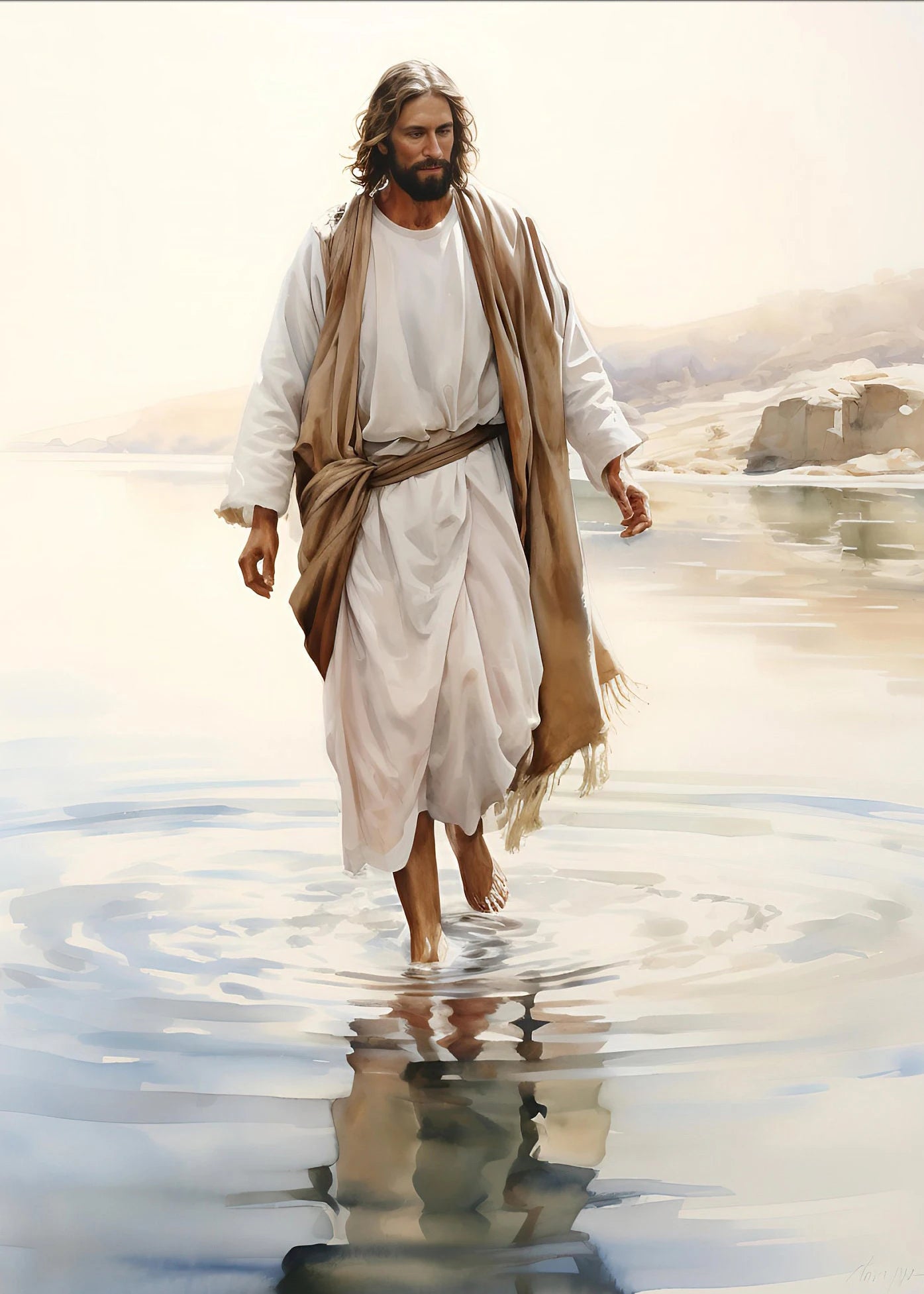 Pintura em Tela de Jesus Andando na Água