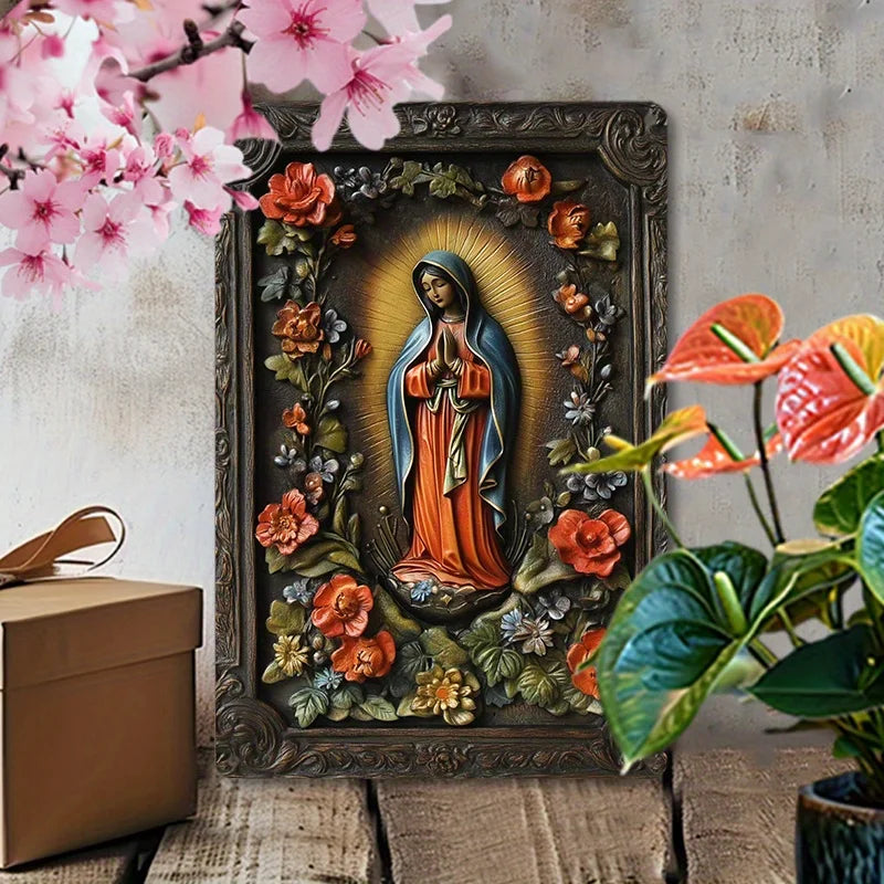 Placa Decorativa Nossa Senhora de Guadalupe com Flores