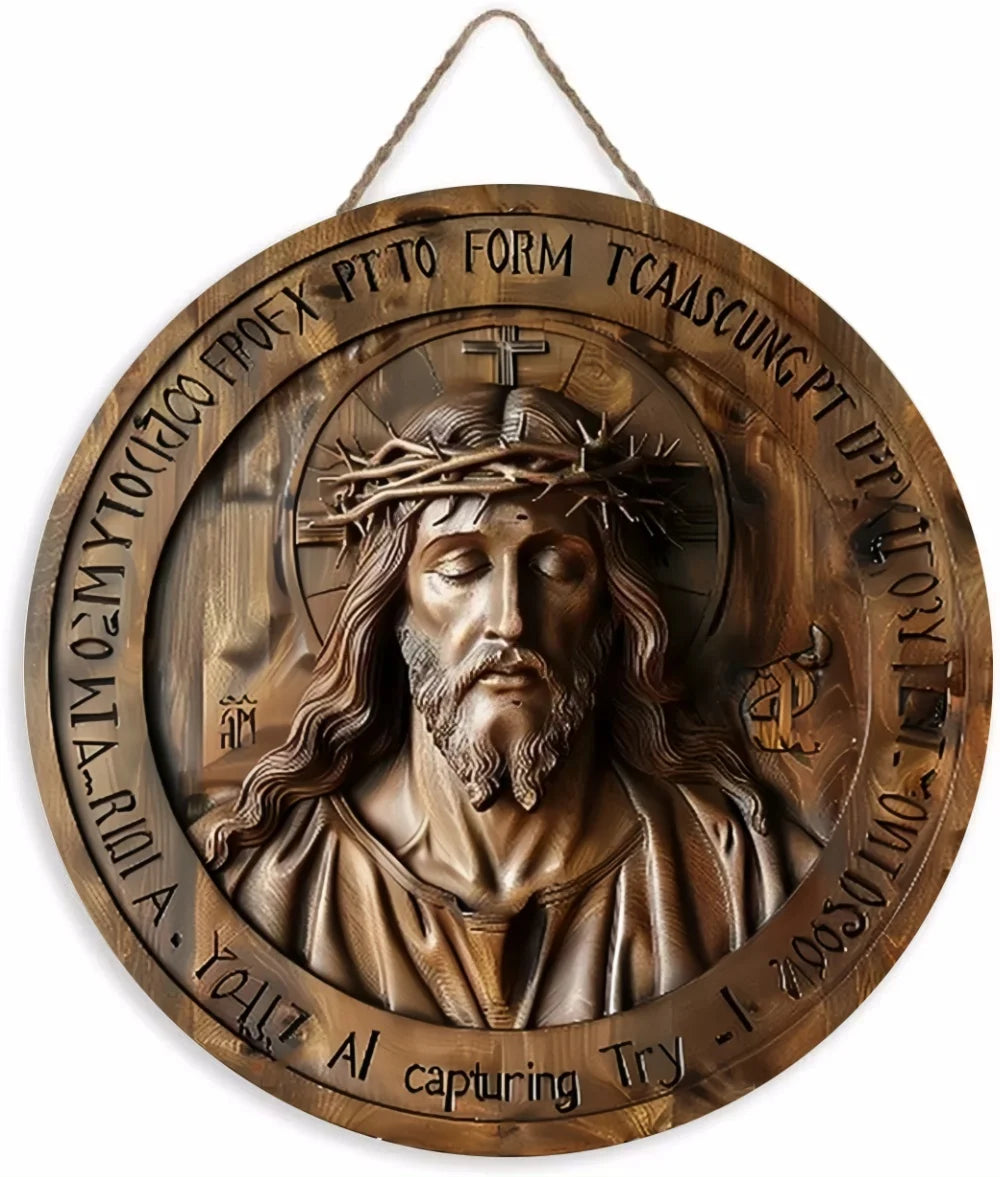 Placa Decorativa 2D de Jesus Cristo em Impressa Madeira - Estilo Retrô