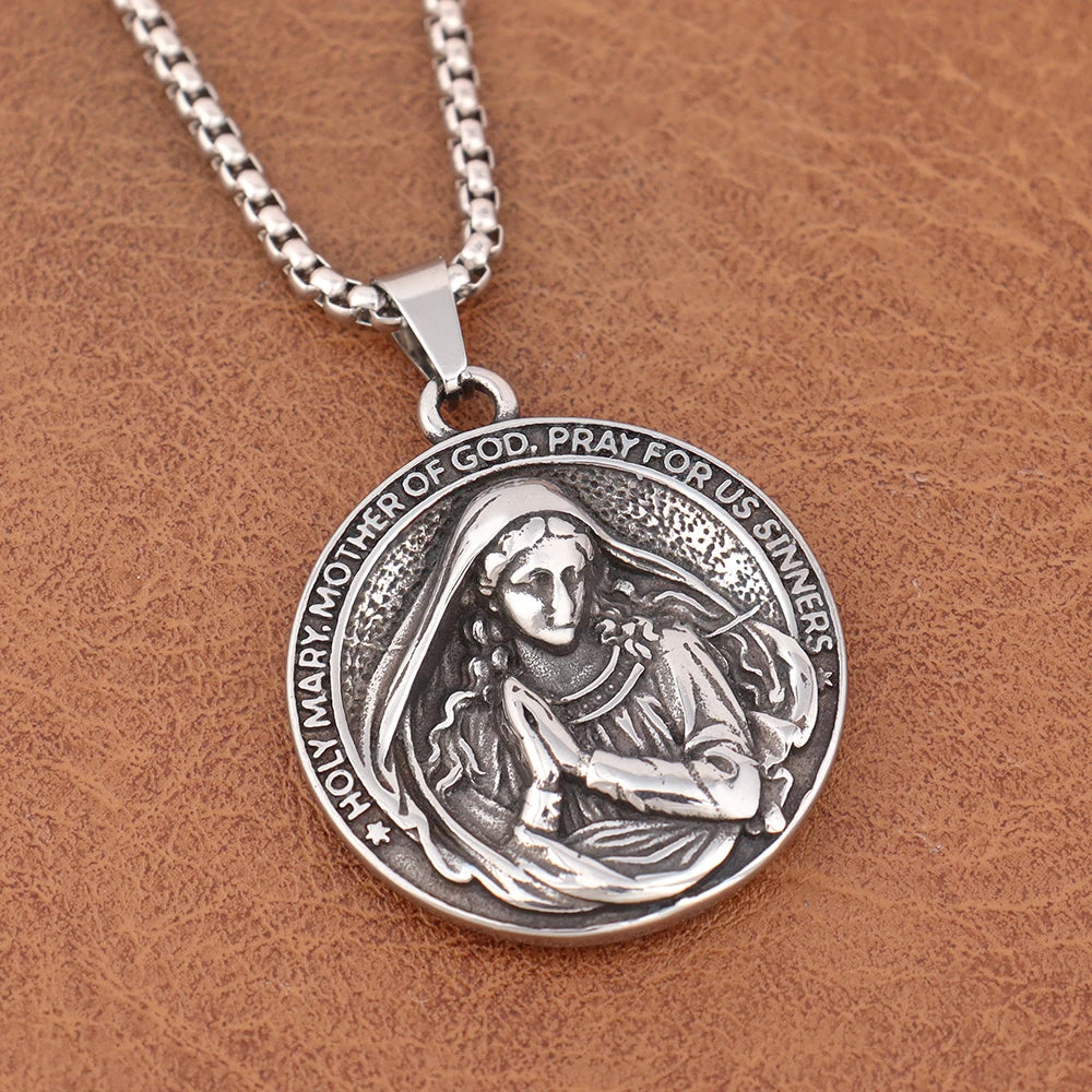 Colar Masculino de Aço Inoxidável Santa Maria Mãe de Deus