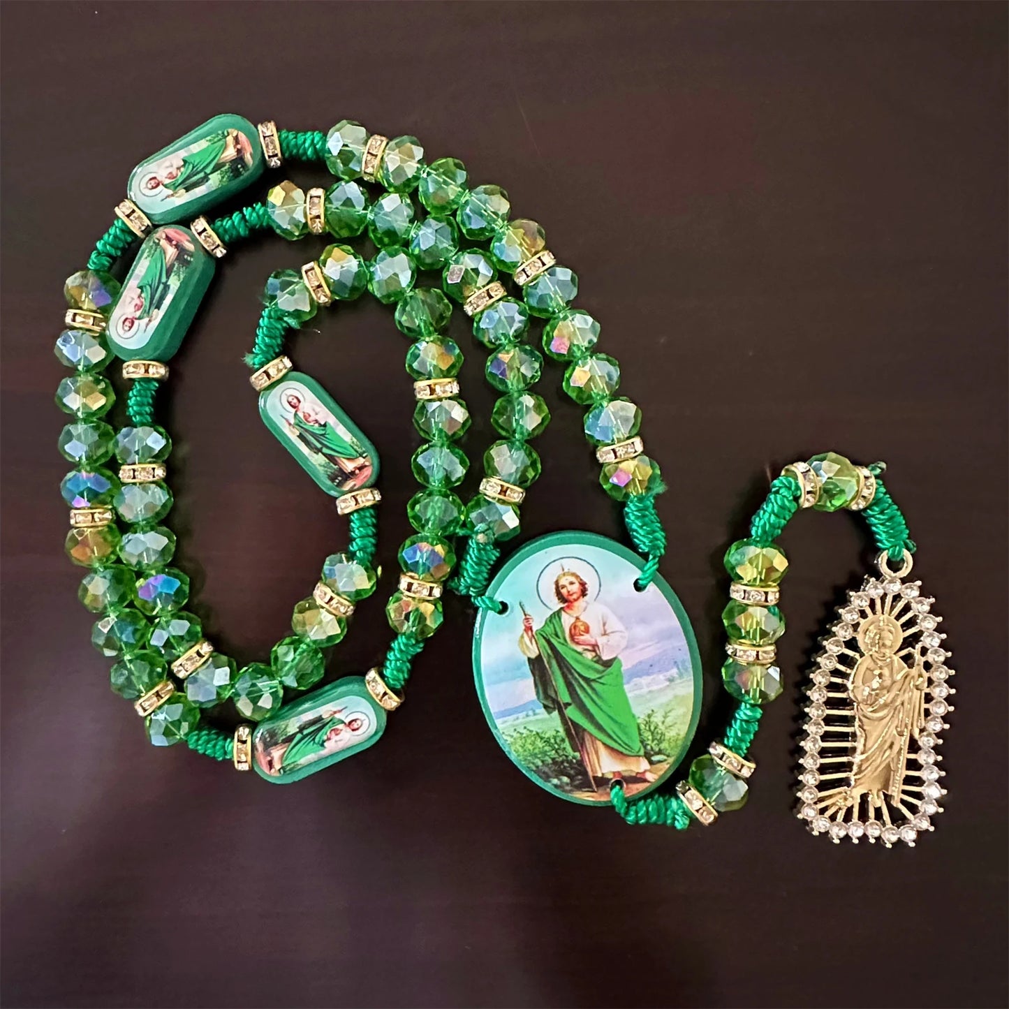 Contas de Cristal Verde Colar Católica, Rosário Saint Jude, Virgem Maria, Cruz Pingente, Proteção, Bênção Charme, Católica Handmad, 1Pc