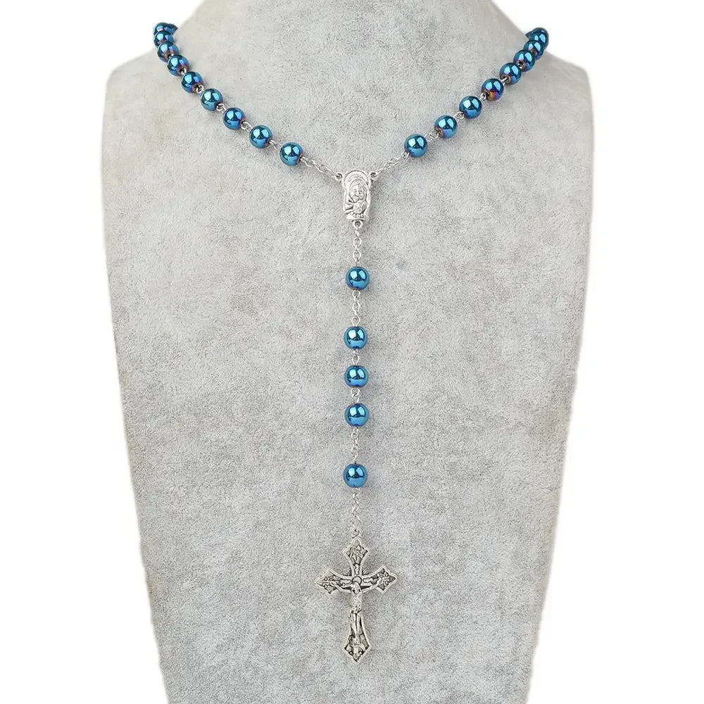 Terço de Hematita Azul de Nossa Senhora do Bom Conselho
