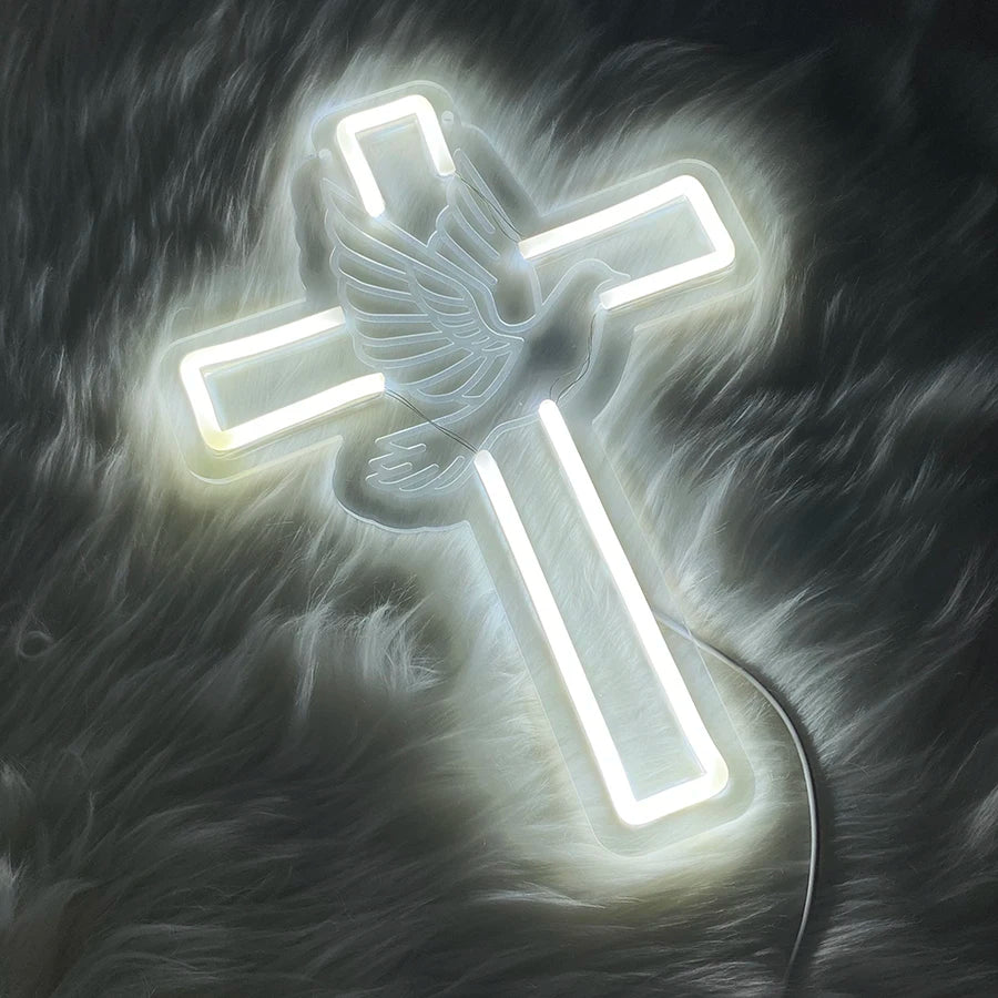Cruz Espírito Santo de Néon LED para Decoração Religiosa