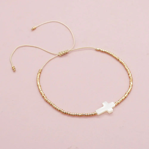 Pulseira Delicada Miyuki com Cruz para Mulheres