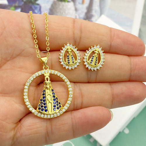 Colar e Brincos Nossa Senhora Aparecida - Conjunto Católico