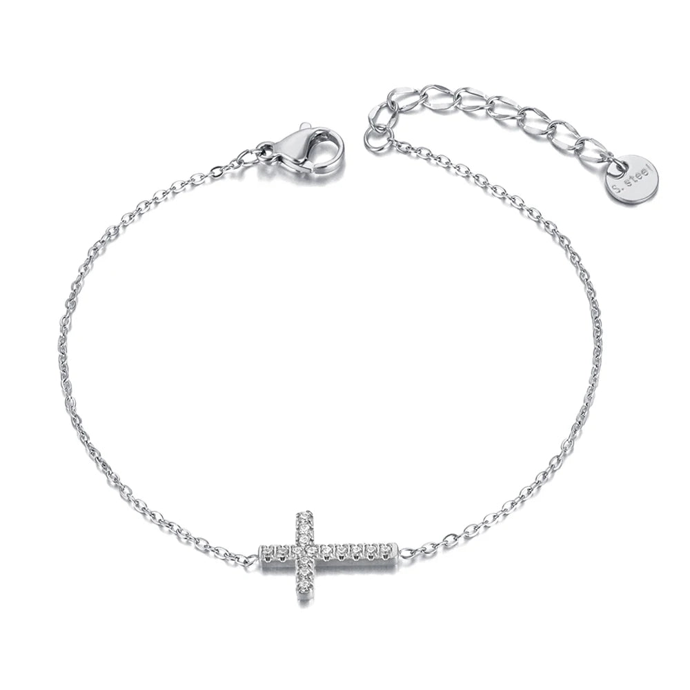 Pulseira Charme Cruz Aço Inoxidável com Zircônia