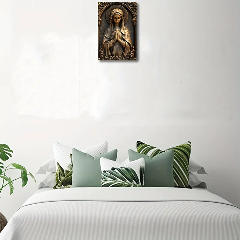 Placa Decorativa Nossa Senhora de Lourdes em Alumínio – Edição Bronze