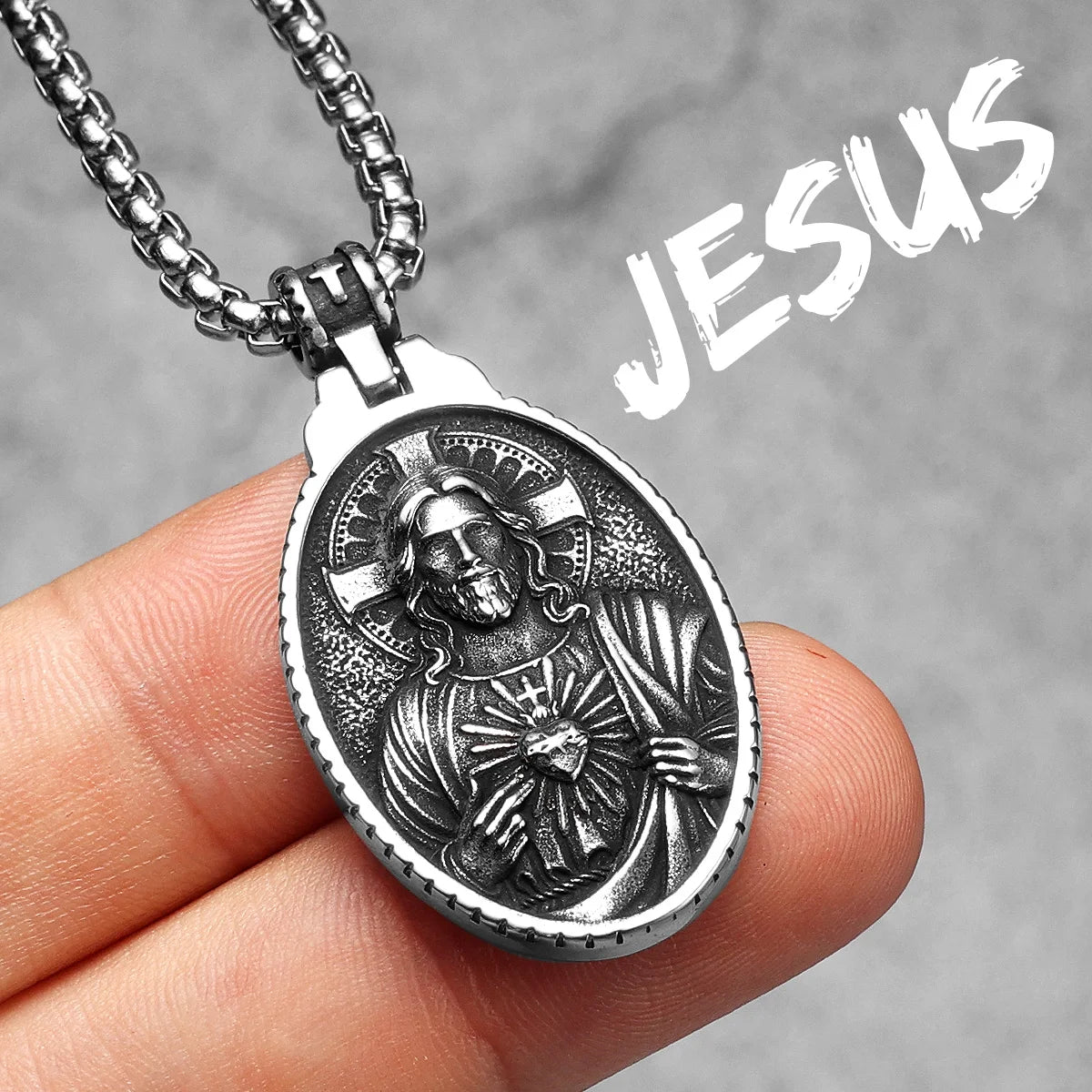 Colar Masculino Sagrado Coração de Jesus em Aço Inoxidável