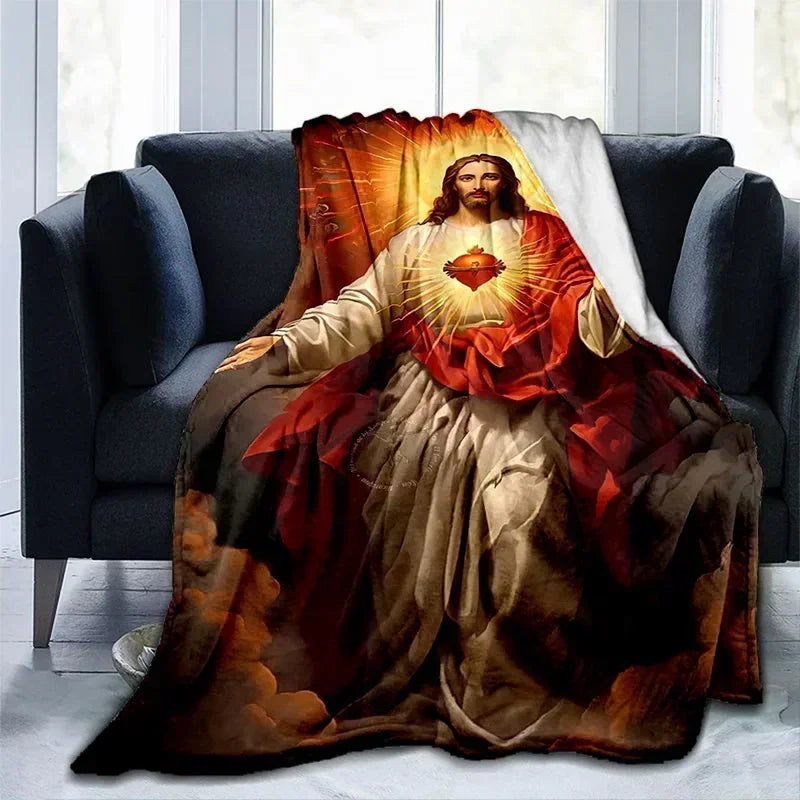 Cobertor Religioso Jesus Nossa Senhora e Sagrada Família - Conforto e Fé - 150x200 cm