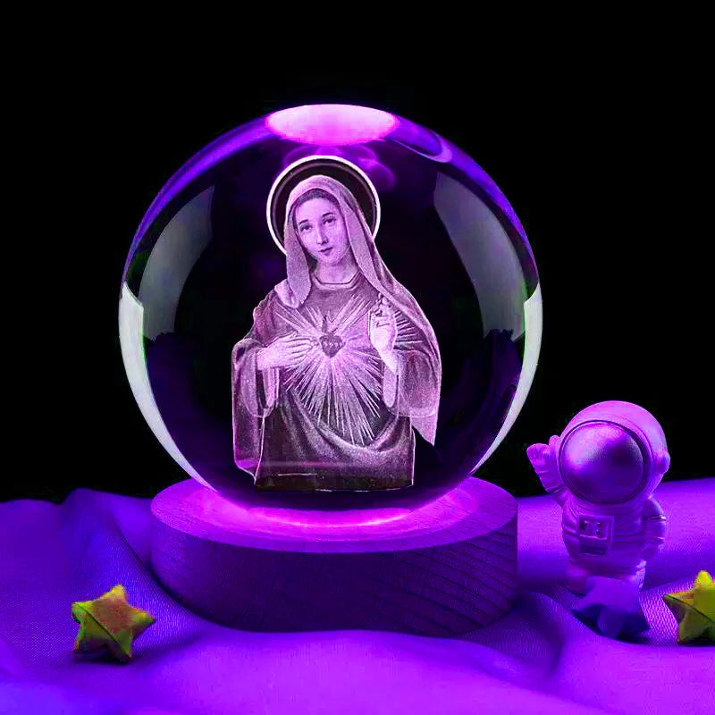 Luz Noturna Pequena de Cristal 3D Virgem Maria - Presente Religioso