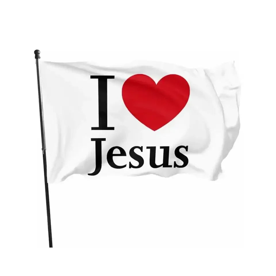 Bandeira Decorativa 'I Love Jesus' em Poliéster