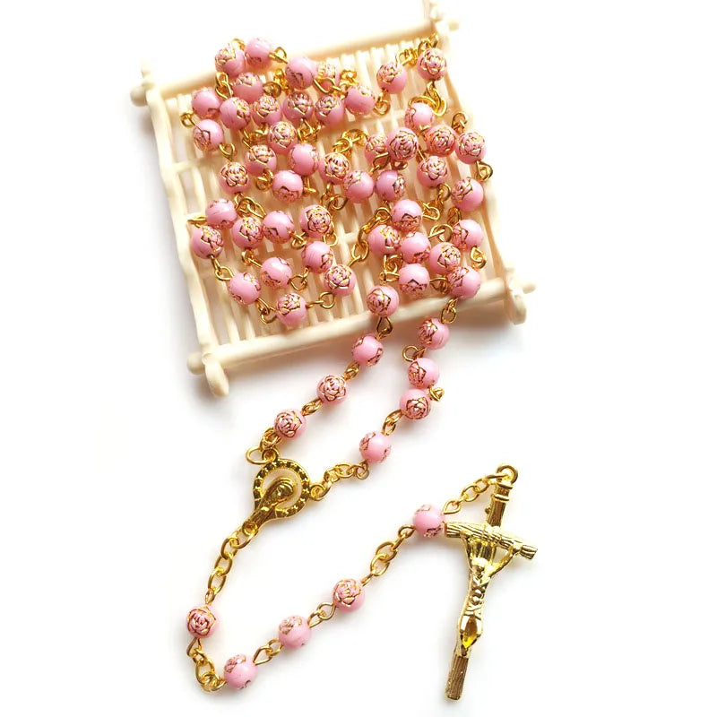 Terço Rosa e Dourado