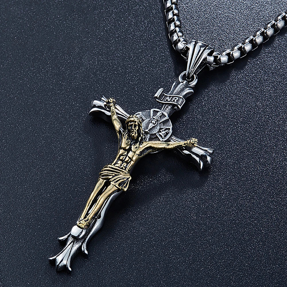 Colar Masculino Crucifixo Inri Aço Inoxidável