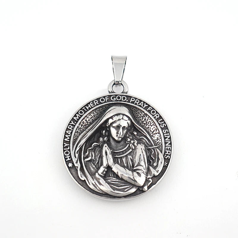 Colar Masculino de Aço Inoxidável Santa Maria Mãe de Deus