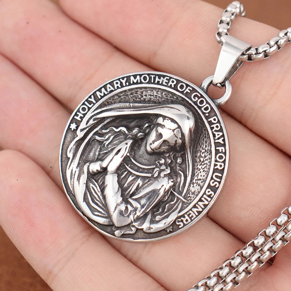 Colar Masculino de Aço Inoxidável Santa Maria Mãe de Deus