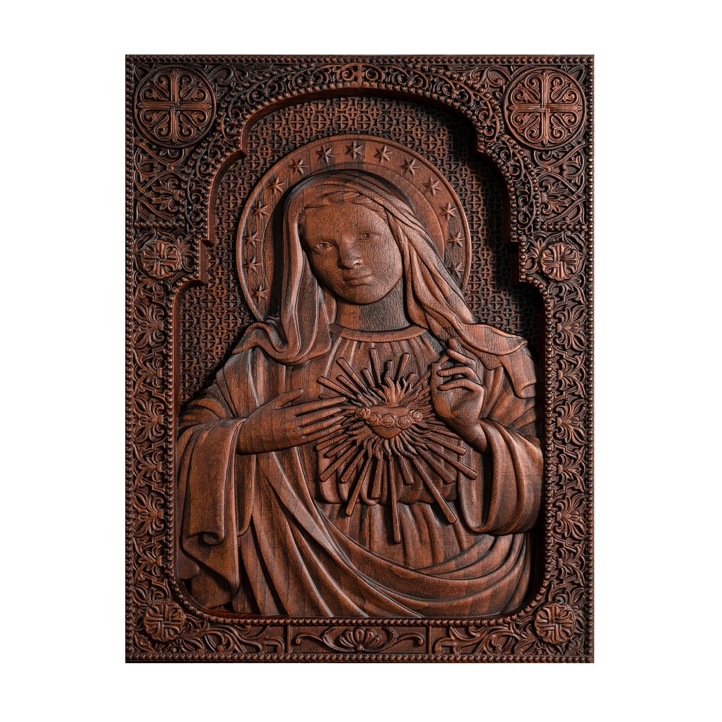 Escultura em madeira da Virgem Maria do Sagrado Coração, Coração Perfeito, Imagem Católica Santa, Igreja religiosa, Presente cristão, Decoração do lar
