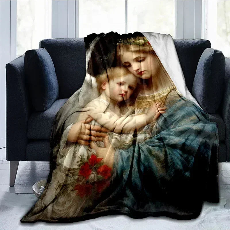 Cobertor Religioso Jesus Nossa Senhora e Sagrada Família - Conforto e Fé - 150x200 cm